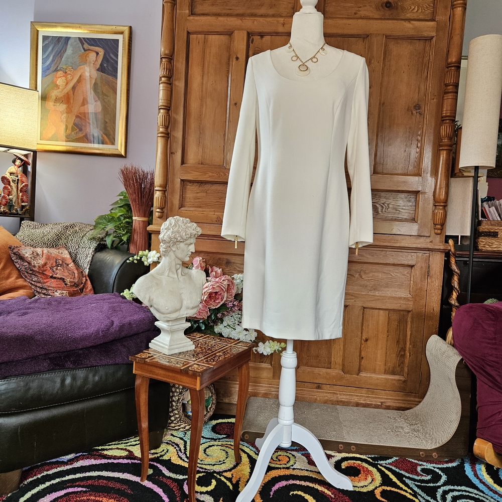 Chic, Classic Michael Kors Off White Long Sleeve Dress W Gold Zipper Detailing